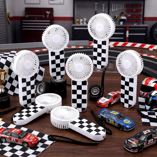 12 Pcs Race Car Party Favors Portable Fan Bulk Mini Handheld Personal Fans Checkered Black and White for Team V1259-DP01-A-5558