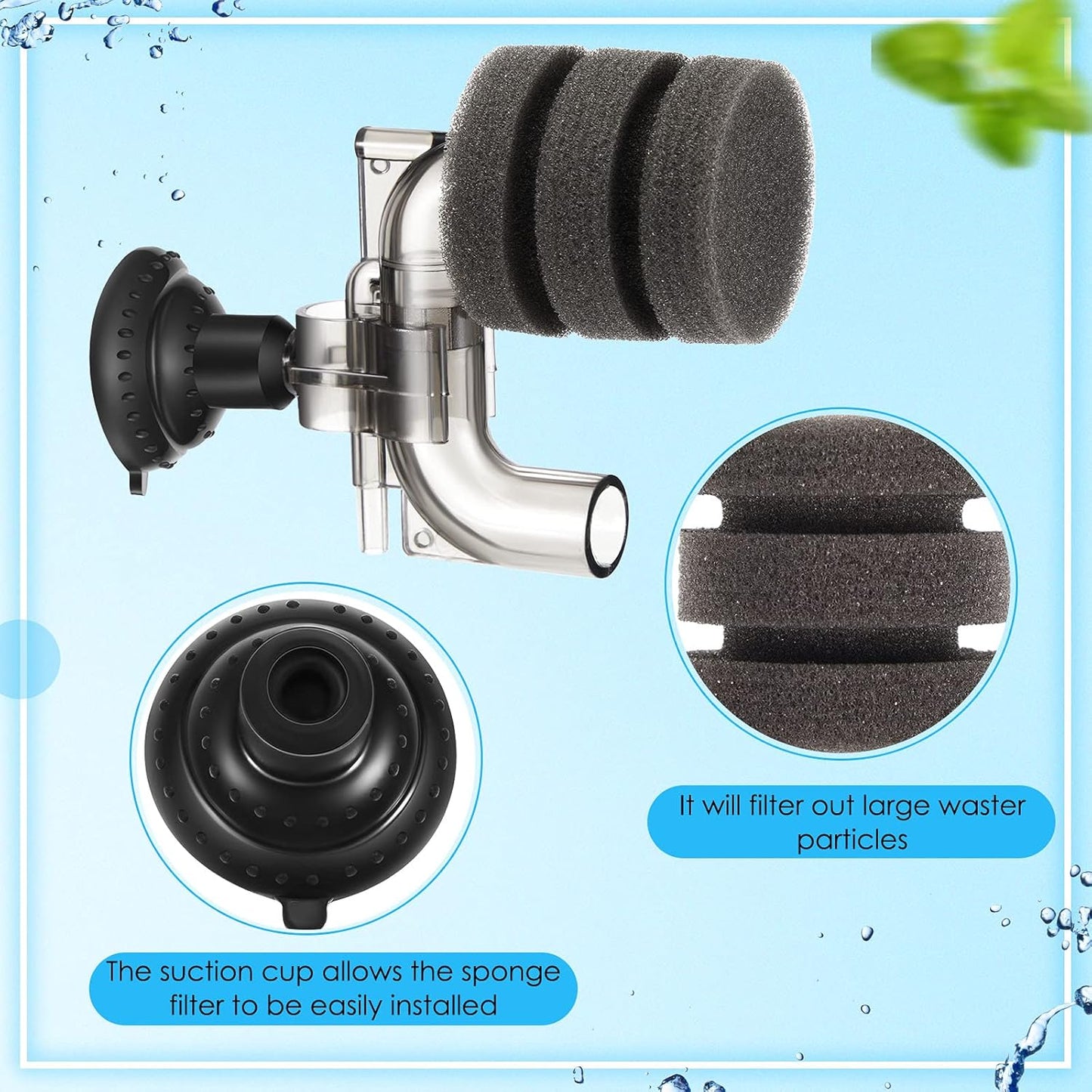 2 Pieces Mini Aquarium Single Sponge Filter Submersible Foam Quiet for Small Fish Tank 0.5-5 Gallon Fixed V1259-DP01-A-5564