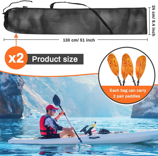 2 Pieces Drawstring Mesh Kayak Paddle Bag With Adjustable Shoulder Strap - Portable Storage for Long Boat V1259-DP01-A-5565