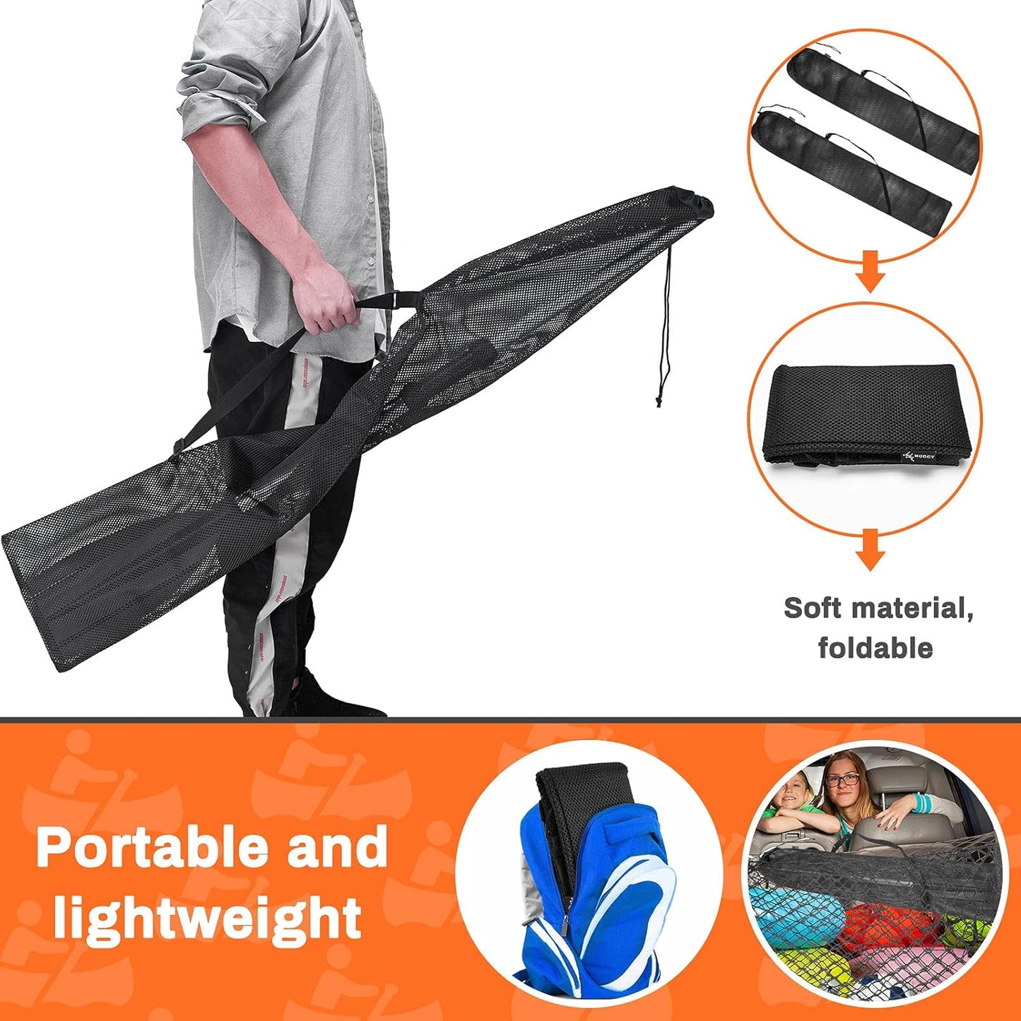 2 Pieces Drawstring Mesh Kayak Paddle Bag With Adjustable Shoulder Strap - Portable Storage for Long Boat V1259-DP01-A-5565