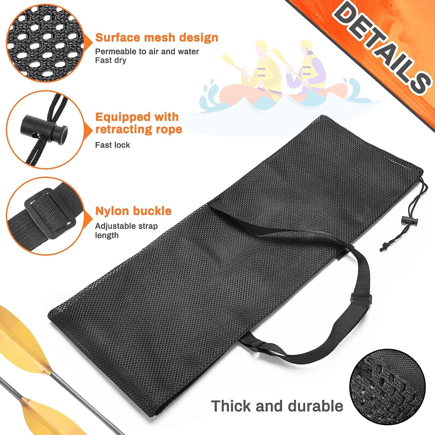2 Pieces Drawstring Mesh Kayak Paddle Bag With Adjustable Shoulder Strap - Portable Storage for Long Boat V1259-DP01-A-5565