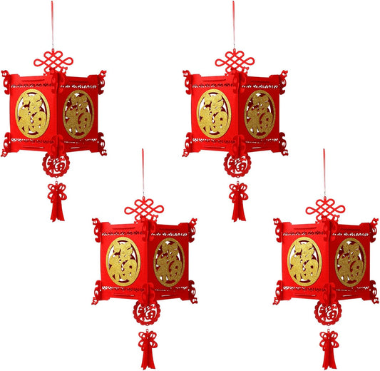 4 Pieces Chinese New Year Lantern Decoration 2026 Lunar Lanterns Lucky Red Fu 3D Puzzle Traditional for V1259-DP01-A-5594