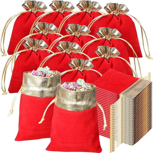 40 Pieces Christmas Velvet Jewelry Bags with Drawstrings Mini Pouches Golden Soft Velour Packaging for Candy V1259-DP01-A-5603