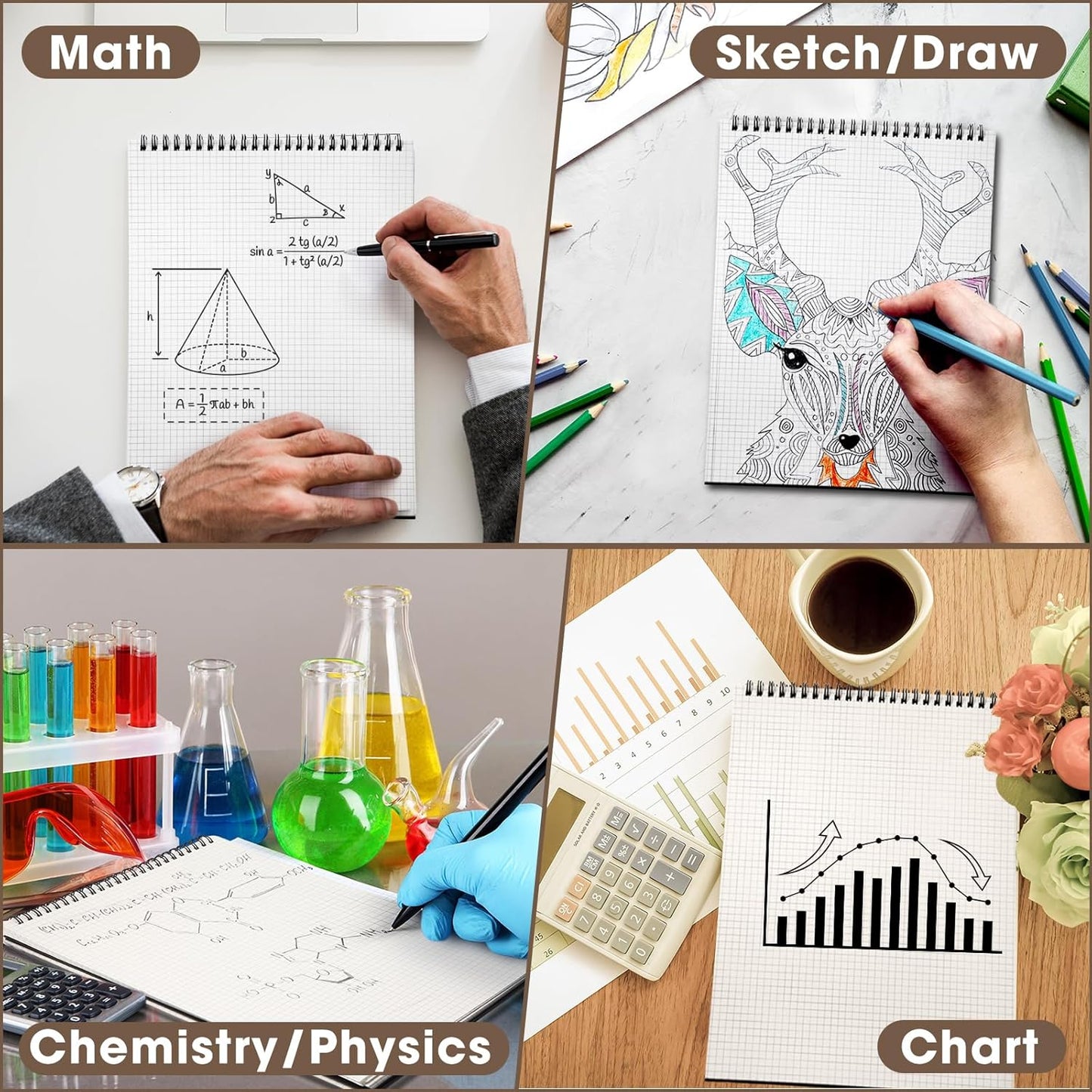 2 Pack Top Spiral Graph Paper Notebooks 8.7 X11.4 Inch A4 Grid Notepad 70 Sheet Memo Steno Pad for V1259-DP01-A-5611