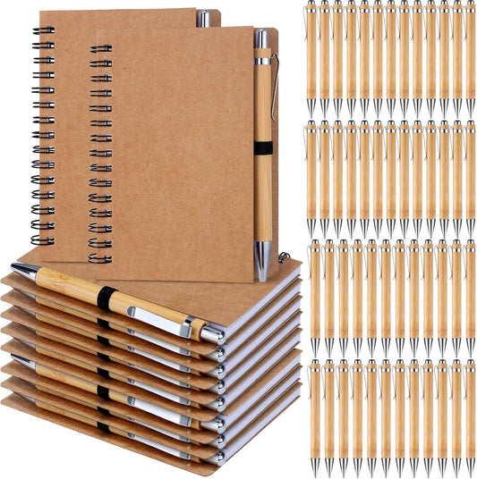 50 Set Notebook with Pen Bulk Appreciation Gifts, Spiral Kraft Pocket Notebooks Lined Journal Thank You Gifts V1259-DP01-A-5613
