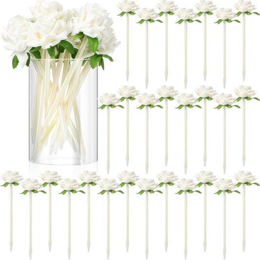 28 Pcs Valentine's Day Flower Rose Pens Valentine Gifts Artificial Floral 0.5mm Black Ink Gel Pen for V1259-DP01-A-5621