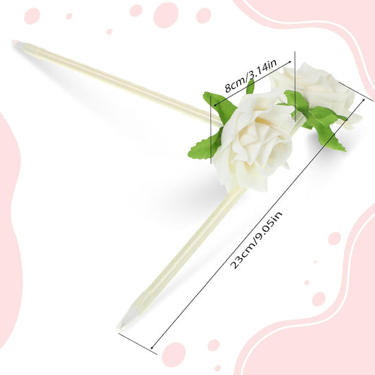 28 Pcs Valentine's Day Flower Rose Pens Valentine Gifts Artificial Floral 0.5mm Black Ink Gel Pen for V1259-DP01-A-5621
