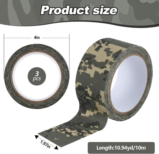 3 Rolls 2" x 32 ft Camo Tape, Self Adhesive Protective Camouflage Tape Waterproof Duct Non Reflective Fabric V1259-DP01-A-5630