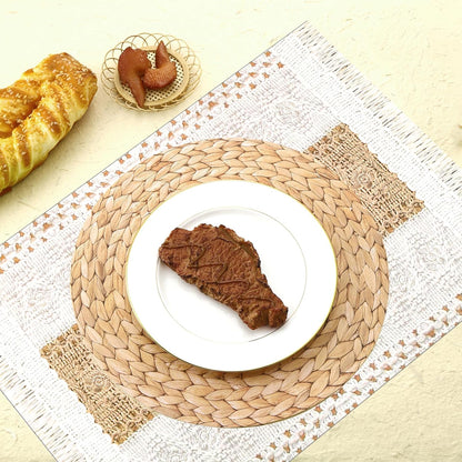 100 Pcs Boho Disposable Paper Placemats Set Round Braided Rattan Woven Place and Rectangle Burlap Printed V1259-DP01-A-5635