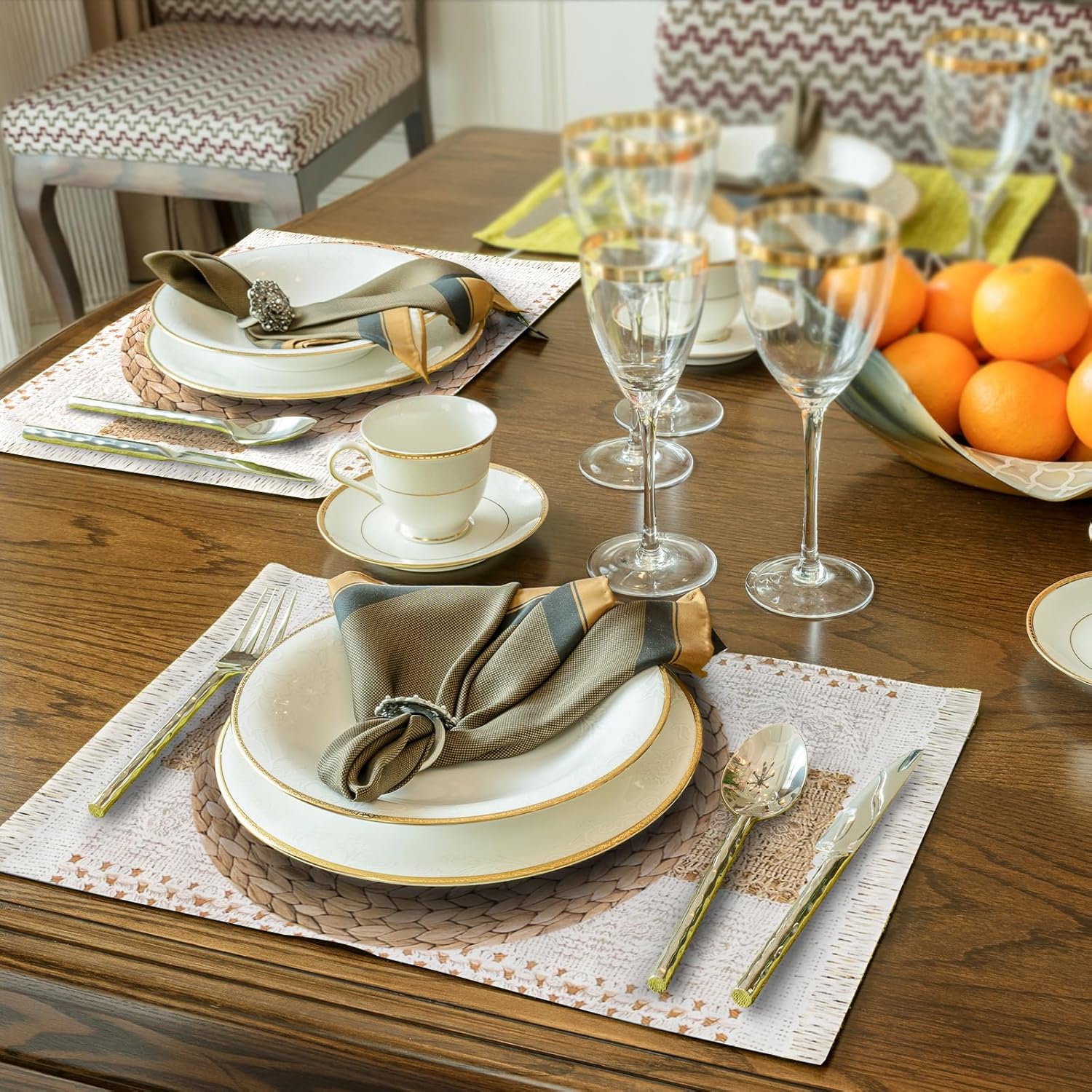 100 Pcs Boho Disposable Paper Placemats Set Round Braided Rattan Woven Place and Rectangle Burlap Printed V1259-DP01-A-5635