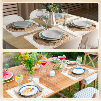 100 Pcs Boho Disposable Paper Placemats Set Round Braided Rattan Woven Place and Rectangle Burlap Printed V1259-DP01-A-5635