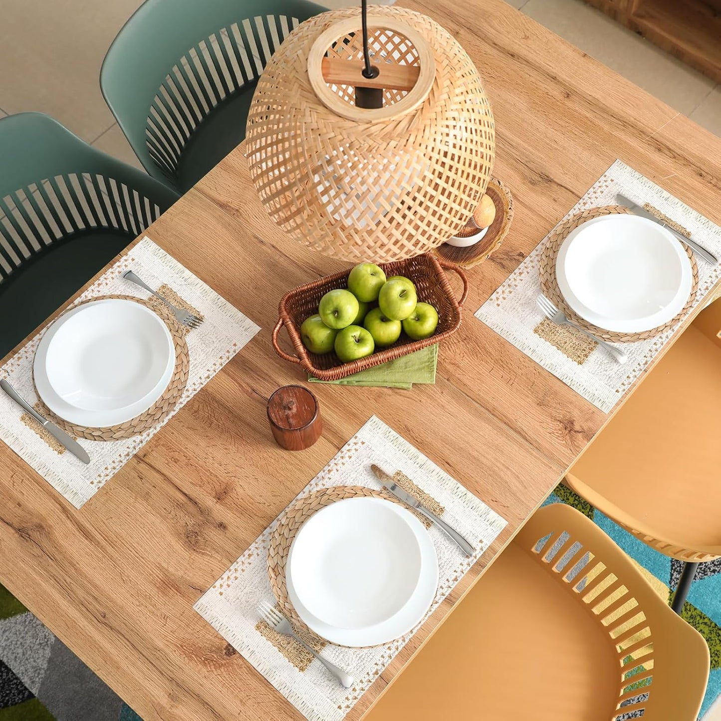 100 Pcs Boho Disposable Paper Placemats Set Round Braided Rattan Woven Place and Rectangle Burlap Printed V1259-DP01-A-5635