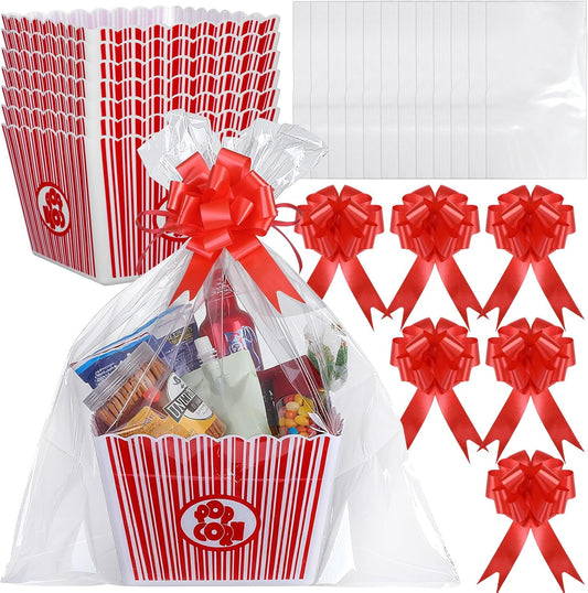 6 Pack Movie Night Gifts Baskets Plastic Popcorn Box Containers with Bags and Bows for Holiday Lover Teacher V1259-DP01-A-5636