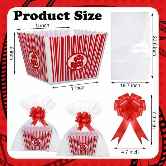 6 Pack Movie Night Gifts Baskets Plastic Popcorn Box Containers with Bags and Bows for Holiday Lover Teacher V1259-DP01-A-5636