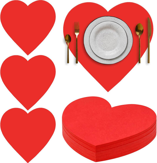 100 Pcs Red Heart Placemats Disposable Paper Table Decorations Indoor Shape for Valentine Mother's Day V1259-DP01-A-5637