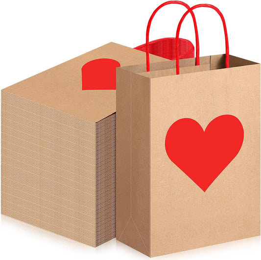 150 Pcs Valentines Day Gift Bags Candy Goodie with Handles Heart Love Paper Wrapping Kraft for Galentines V1259-DP01-A-5640
