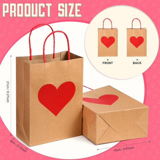150 Pcs Valentines Day Gift Bags Candy Goodie with Handles Heart Love Paper Wrapping Kraft for Galentines V1259-DP01-A-5640