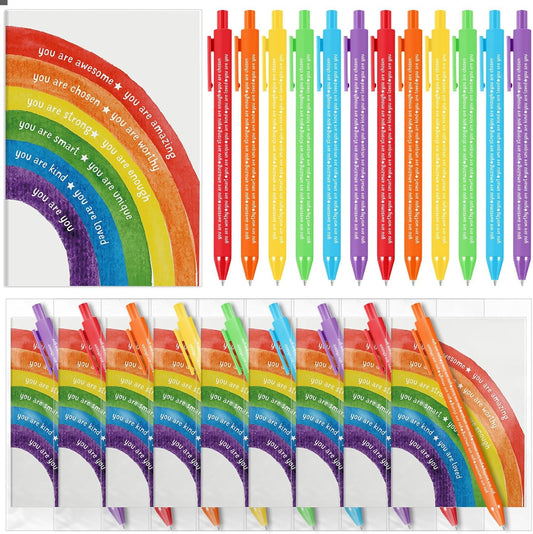 36 Pack Positive Gifts Bulk for Kids Rainbow Inspirational Pens Motivational Notebook with Affirmations V1259-DP01-A-5644