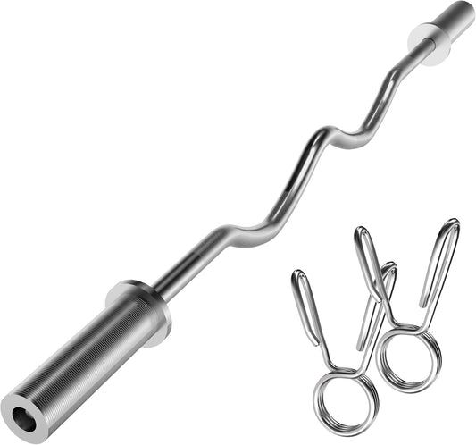 Olympic EZ Curl Bar - 47" Weightlifting Barbell for Bicep Curls & Tricep Extensions Fits 2-Inch Weight Plates V1259-DP01-A-5651