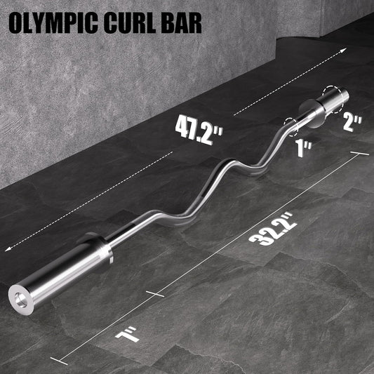 Olympic EZ Curl Bar - 47" Weightlifting Barbell for Bicep Curls & Tricep Extensions Fits 2-Inch Weight Plates V1259-DP01-A-5651