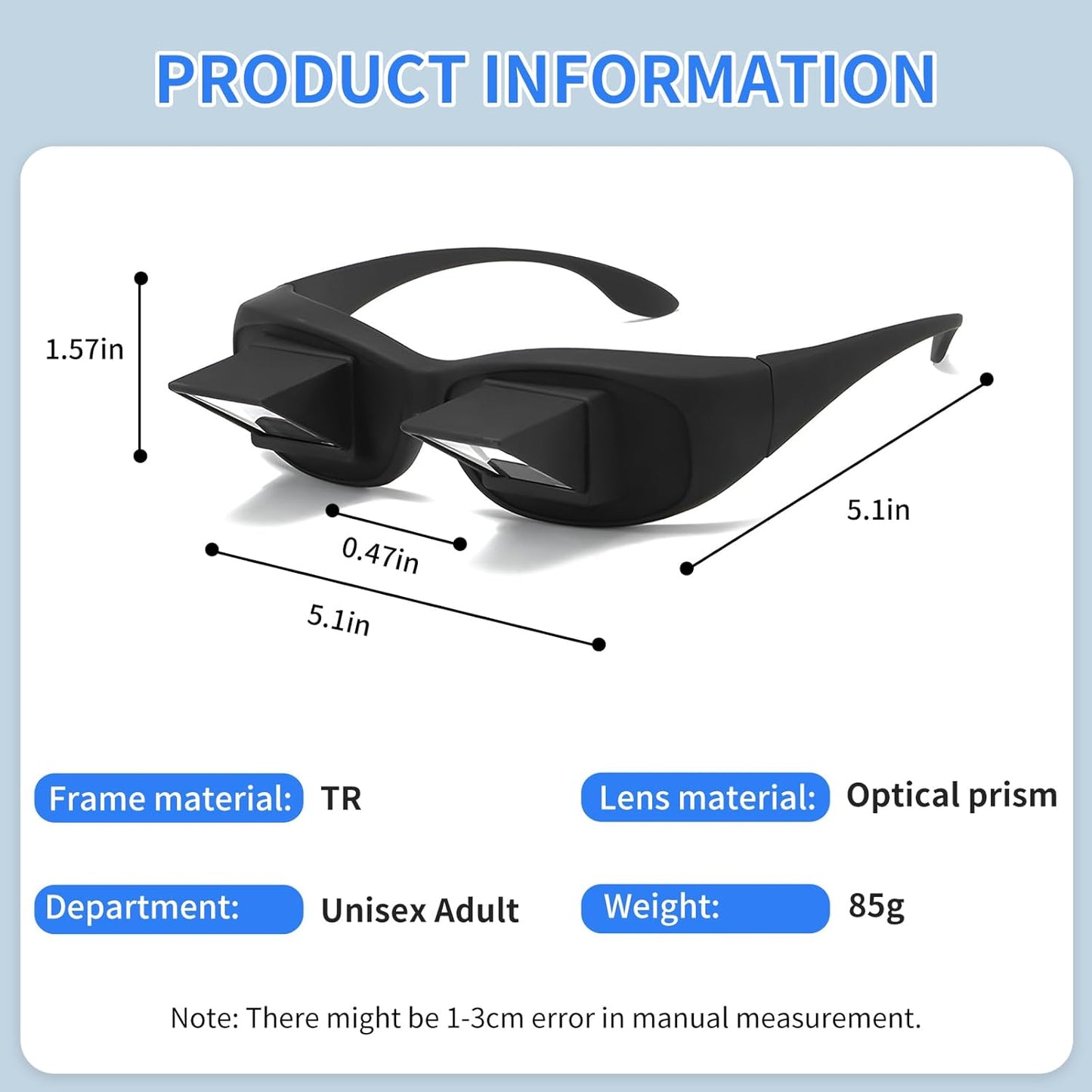 Lazy Glasses, Horizontal Prism Glasses,Lazy Spectacles for Bedridden Laying Dowd Reading and Watching TV in V1259-DP01-A-5693