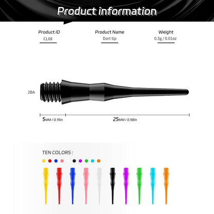 2BA Thread Soft Tip Dart Points 500 Pack, 10 Colors, Plastic Tips Replacement,Darts Accessories 500pcs - V1259-DP01-A-5701