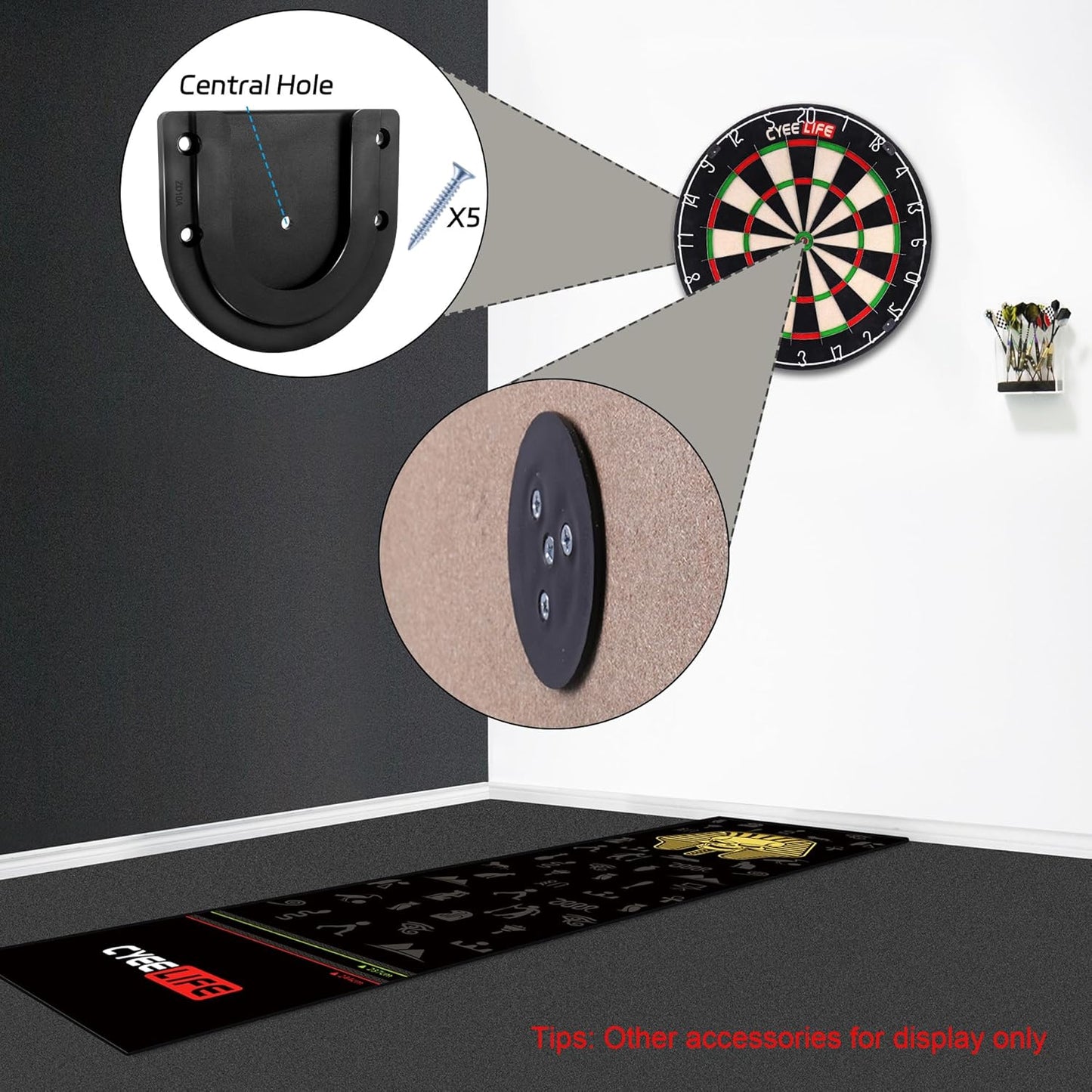 Dartboard Mounting Bracket,Dartboard Bracket Hanging Dartboards Professional,Black Black O Shaped V1259-DP01-A-5706