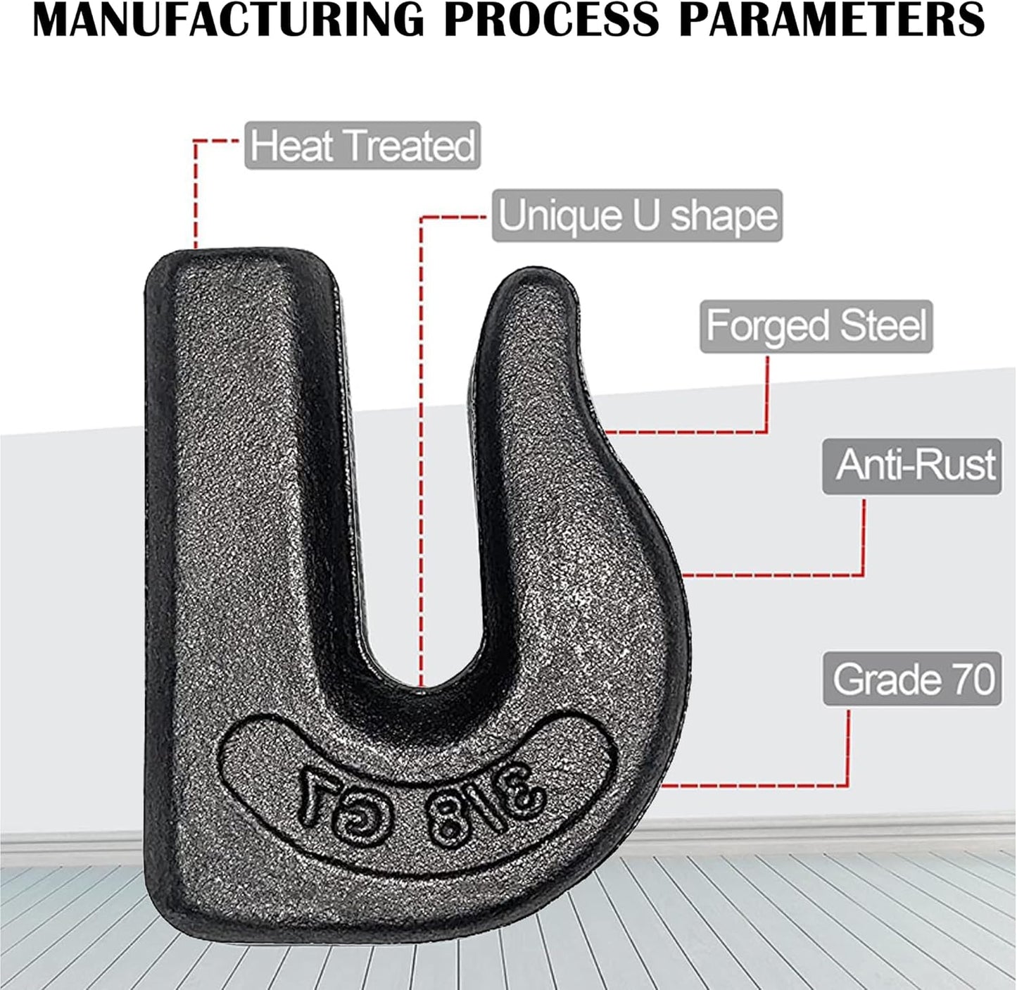 Weld On Grab Chain Hook,3/8" Hooks,Grade 70 Load Limit: 6600 lbs,for Welded onto Tractors or excavators - V1259-DP01-A-5713