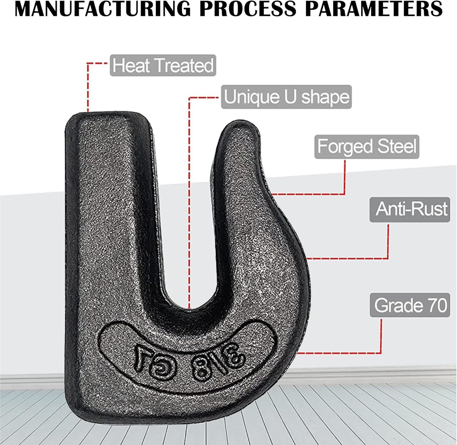 Weld On Grab Chain Hook,3/8" Hooks,Grade 70 Load Limit: 6600 lbs,for Welded onto Tractors or excavators - V1259-DP01-A-5713