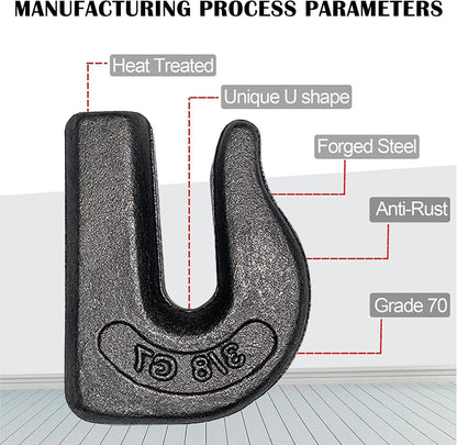 Weld On Grab Chain Hook,3/8" Hooks,Grade 70 Load Limit: 6600 lbs,for Welded onto Tractors or excavators - V1259-DP01-A-5713