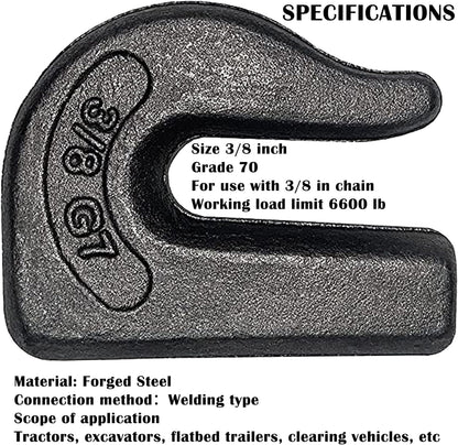 Weld On Grab Chain Hook,3/8" Hooks,Grade 70 Load Limit: 6600 lbs,for Welded onto Tractors or excavators - V1259-DP01-A-5713