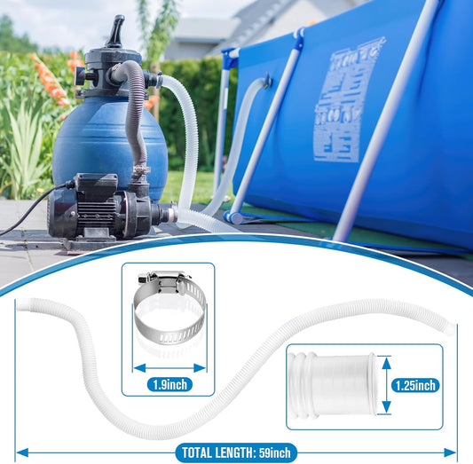 Pool Hoses for Above Ground Pools,1.25 x 59 Inch Filter Hose,Compatible with Intex Pump 607,637 With 8 Metal V1259-DP01-A-5715