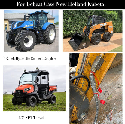 Flat Face Hydraulic Couplers,1/2" Skid Steer Couplers,For Bobcat Case,New Holland,Kubota,Quick Disconnect V1259-DP01-A-5721