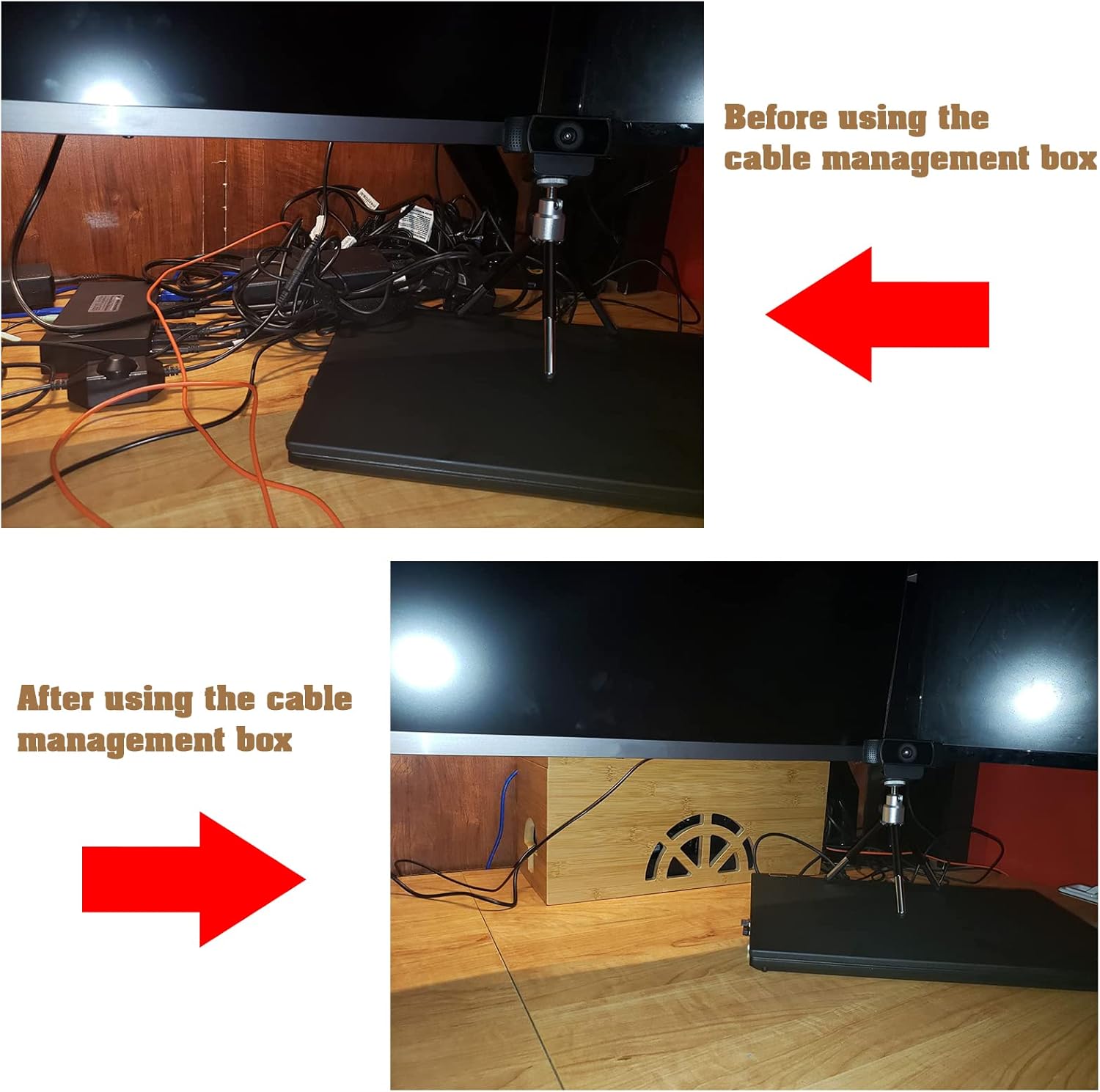 Cable Management Box,Cord Organizer Box,Bamboo Box for fit Desk Computer USB Behind TV Home Hall Power - V1259-DP01-A-5727