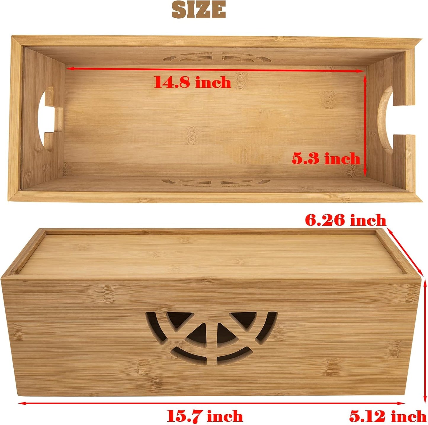 Cable Management Box,Cord Organizer Box,Bamboo Box for fit Desk Computer USB Behind TV Home Hall Power - V1259-DP01-A-5727