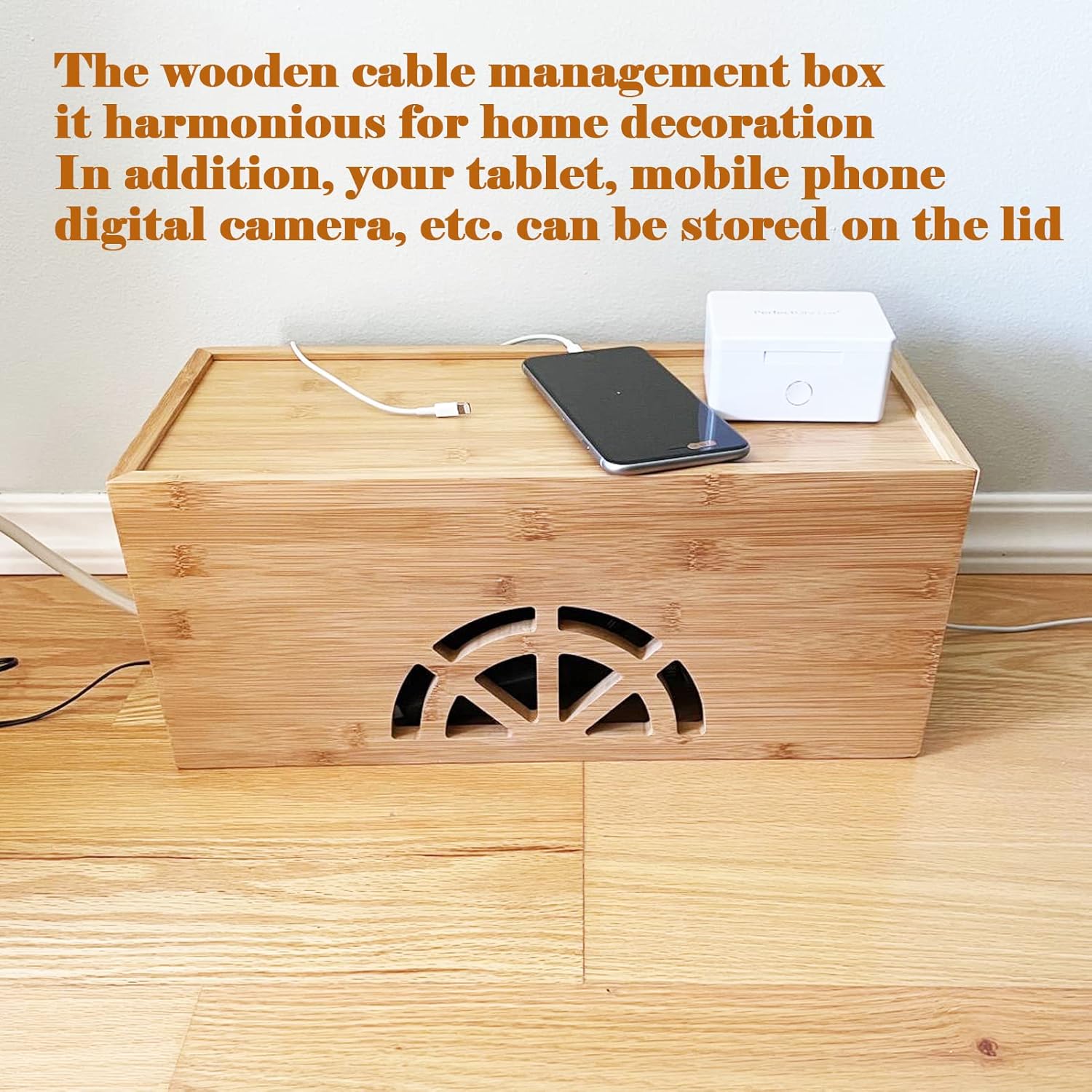 Cable Management Box,Cord Organizer Box,Bamboo Box for fit Desk Computer USB Behind TV Home Hall Power - V1259-DP01-A-5727