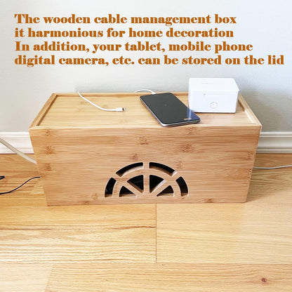 Cable Management Box,Cord Organizer Box,Bamboo Box for fit Desk Computer USB Behind TV Home Hall Power - V1259-DP01-A-5727
