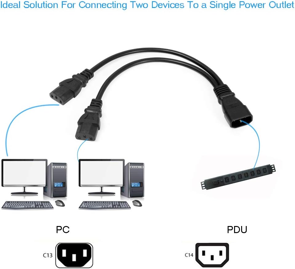UPS Server Y Splitter C14 to 2 x C13 Power Extension Cable V1259-DP01-A-573