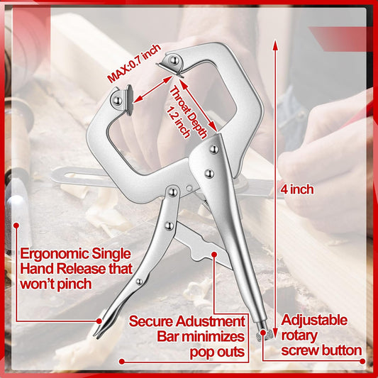 10 Pcs Locking C Clamp, Pliers Adjustable Welding Clamp with Regular Tip and Swivel Pad for Shop Home Farm V1259-DP01-A-5745