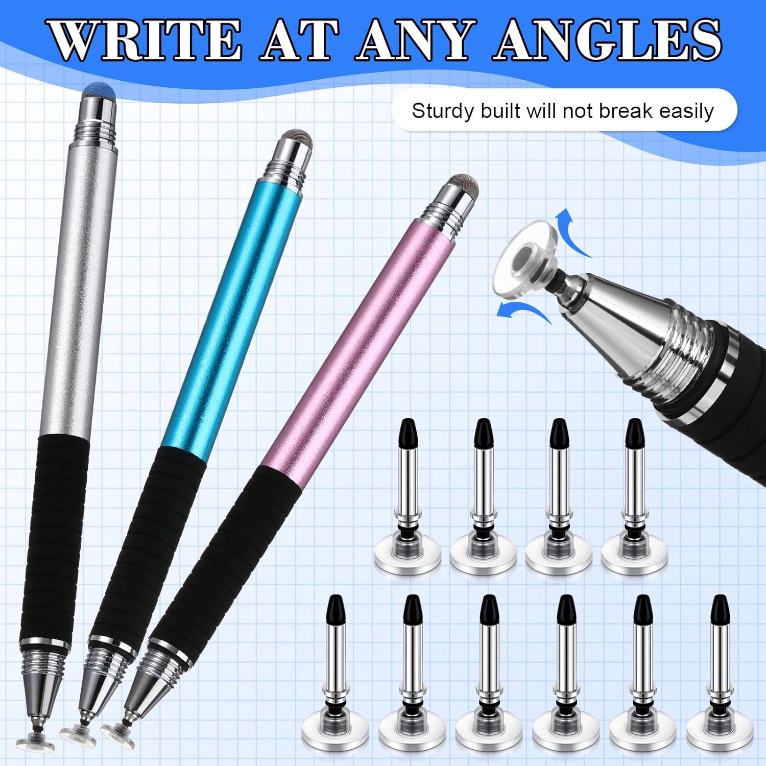 36 Pieces Stylus Pen Tips Replacement Only High Precision Replaceable Disc Tops Universal Round Shape V1259-DP01-A-5748