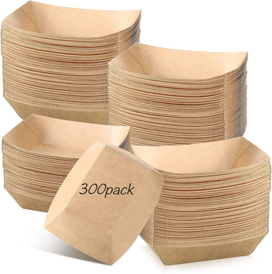 300 Pack 2 lb Paper Food Boats Trays, Heavy Duty, Oil Resistant Disposable Boat for Foods, Hot Dogs, Snacks V1259-DP01-A-5753