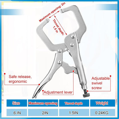 6 Pcs Inch Locking C Clamp Original Lock Regular Tips Plain adjustable Alloy Steel for Woodworking Carpentry V1259-DP01-A-5757