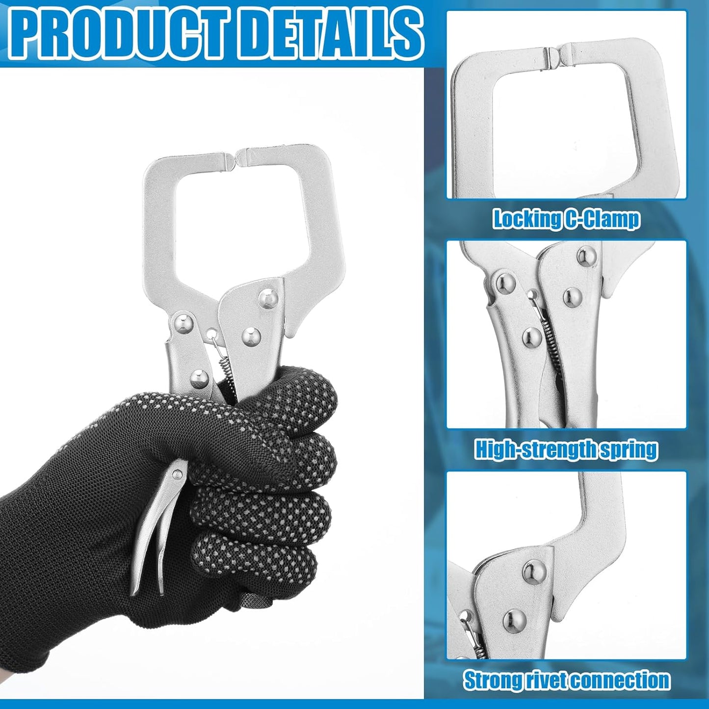 6 Pcs Inch Locking C Clamp Original Lock Regular Tips Plain adjustable Alloy Steel for Woodworking Carpentry V1259-DP01-A-5757