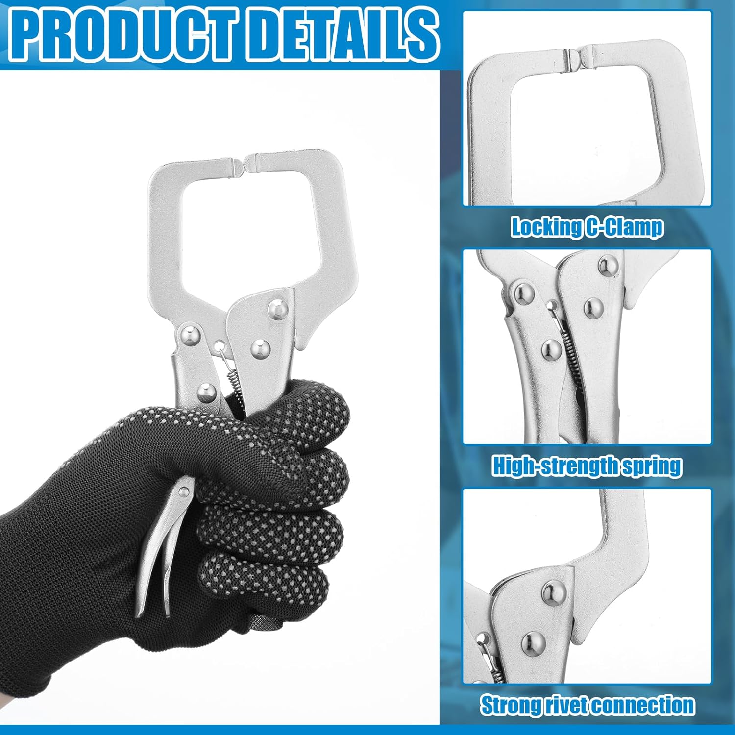 6 Pcs Inch Locking C Clamp Original Lock Regular Tips Plain adjustable Alloy Steel for Woodworking Carpentry V1259-DP01-A-5757