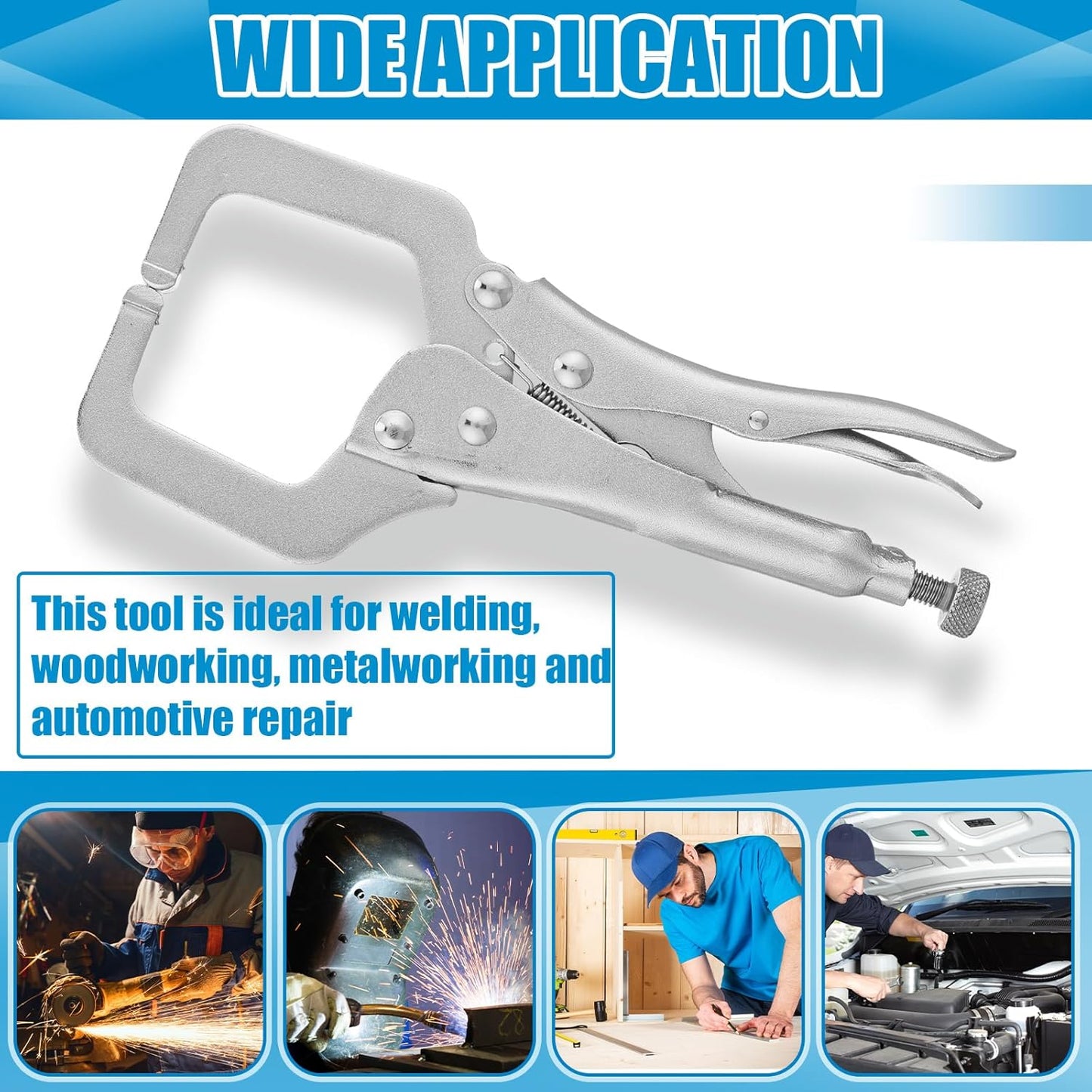 6 Pcs Inch Locking C Clamp Original Lock Regular Tips Plain adjustable Alloy Steel for Woodworking Carpentry V1259-DP01-A-5757