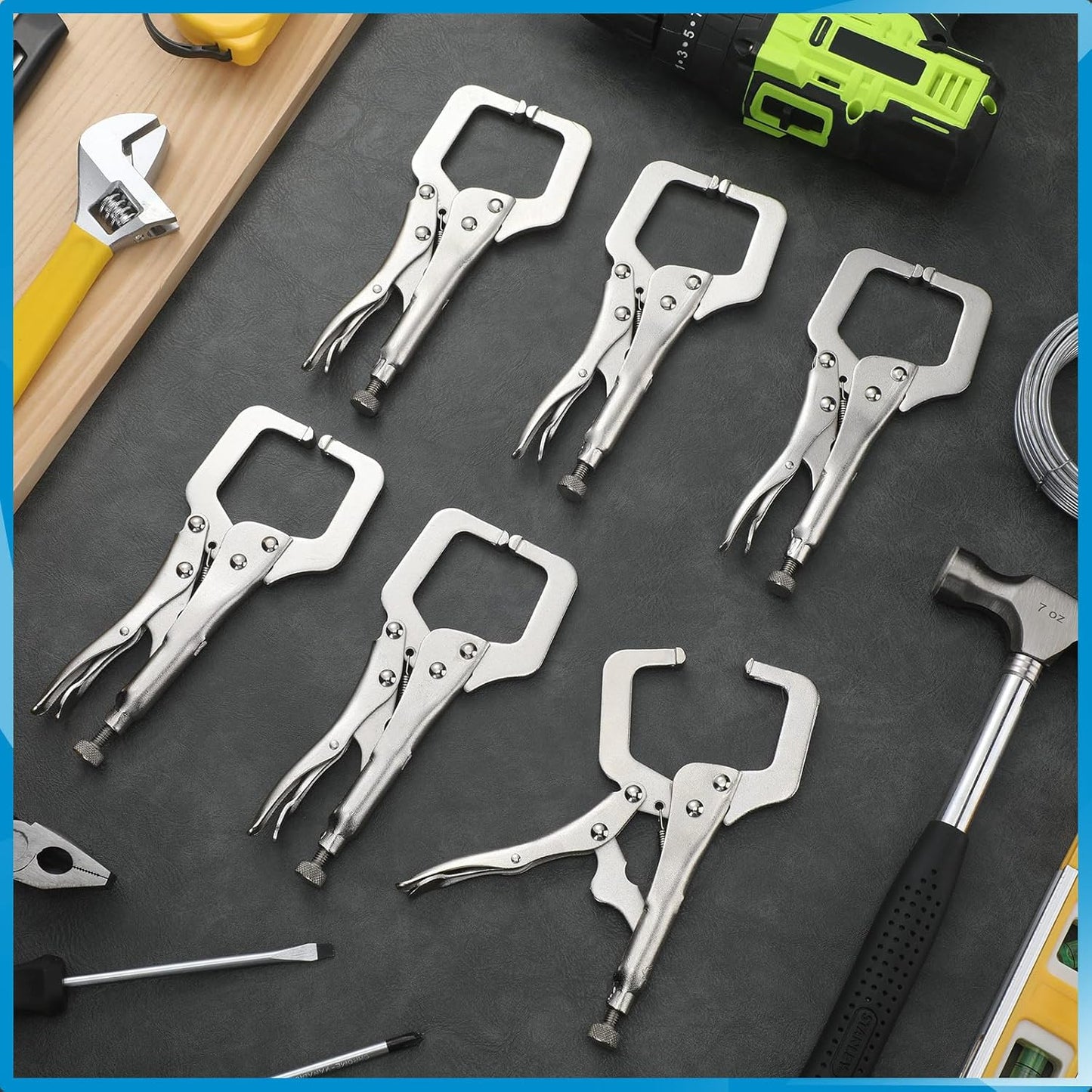 6 Pcs Inch Locking C Clamp Original Lock Regular Tips Plain adjustable Alloy Steel for Woodworking Carpentry V1259-DP01-A-5757