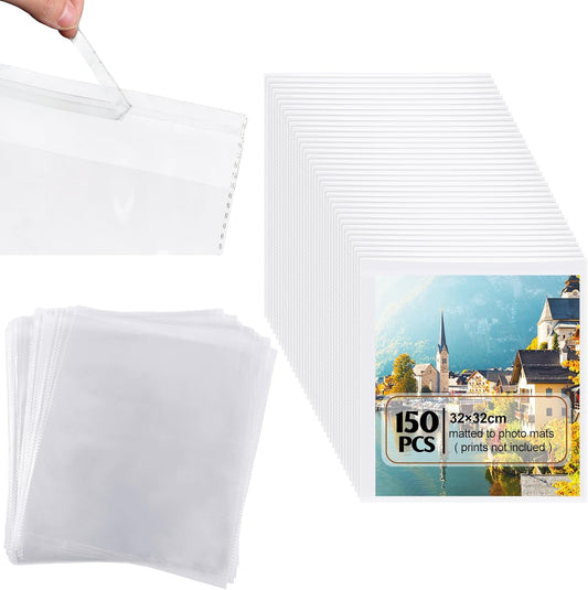 150 Pcs 12 x Inch Clear Cellophane Plastic Bags Self Adhesive Cello Bag Scrapbook Paper Cardstock Organizer V1259-DP01-A-5766