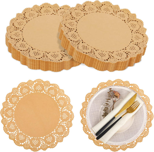 600 Pcs Round Kraft Paper Doilies, 12 Inch Disposable Lace Placemats, Rustic Scallop Doily Table Pads for V1259-DP01-A-5768