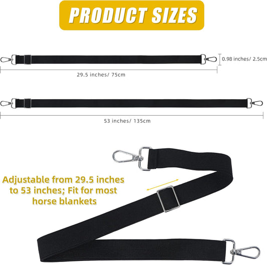 Horse Blanket Leg Straps, Elastic Belly Replacement Straps with Metal Double Swivel Snaps, 4 Pieces, V1259-DP01-A-590