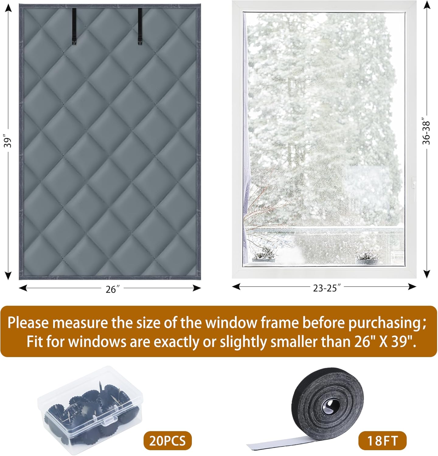 Window Insulation Kit for Winter, 3 Layer 26" X 39" Winter Insulated Cover with Fastener, Thermal to Keep V1259-DP01-A-591